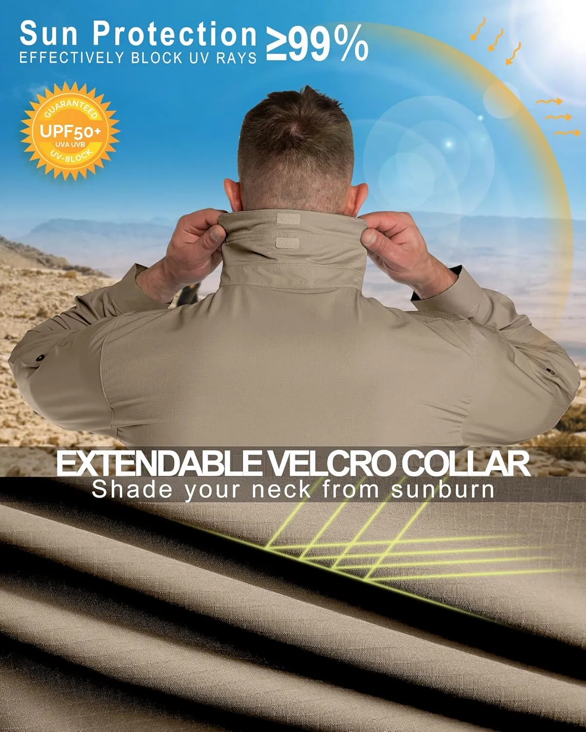 33,000ft Men's UPF 50  UV Protection Long Sleeve Hiking Shirts Breathable Quick Dry Fishing Shirts for Safari, Outdoor