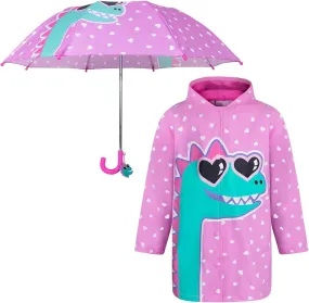 addie & tate Kids Umbrella for Girls and Boys & Rain Coats Set -Toddler Umbrellas Kids Raincoat Boys Girls Jacket