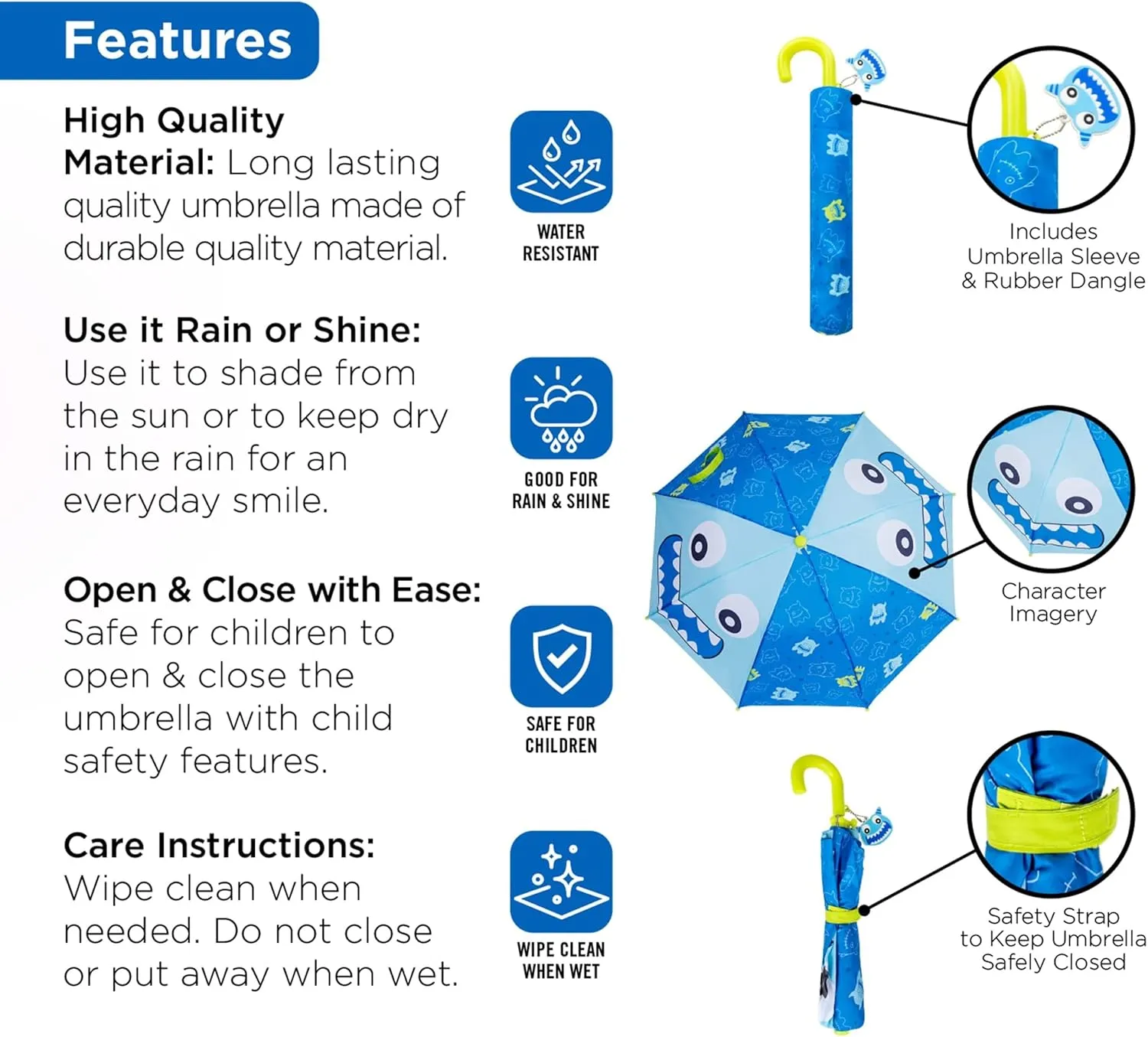 addie & tate Kids Umbrella for Girls and Boys & Rain Coats Set -Toddler Umbrellas Kids Raincoat Boys Girls Jacket