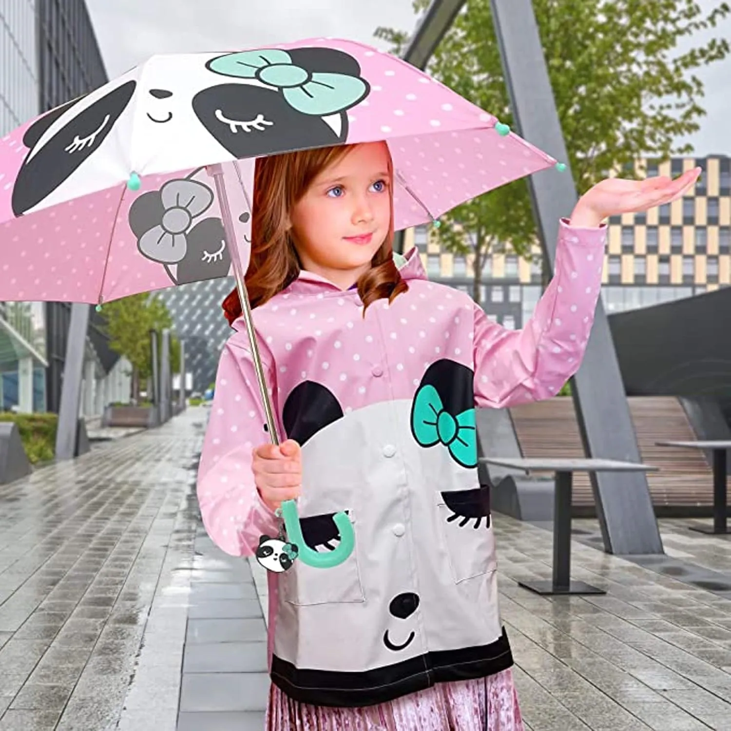addie & tate Kids Umbrella for Girls and Boys & Rain Coats Set -Toddler Umbrellas Kids Raincoat Boys Girls Jacket