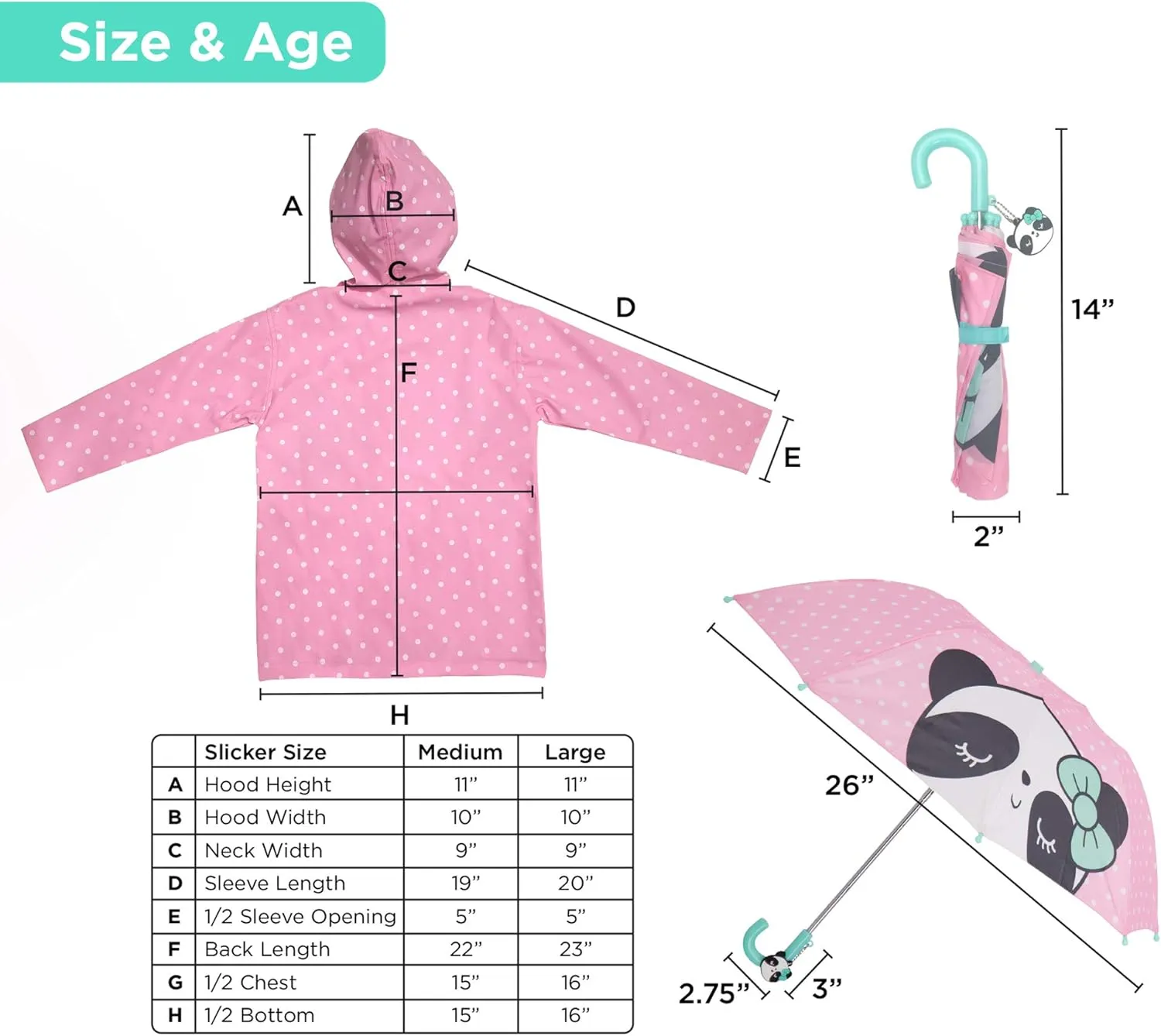 addie & tate Kids Umbrella for Girls and Boys & Rain Coats Set -Toddler Umbrellas Kids Raincoat Boys Girls Jacket