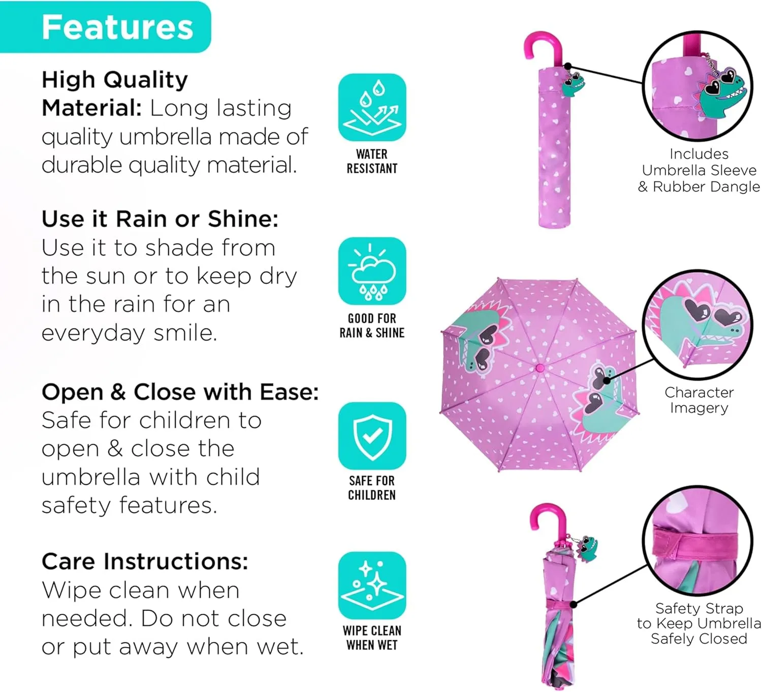 addie & tate Kids Umbrella for Girls and Boys & Rain Coats Set -Toddler Umbrellas Kids Raincoat Boys Girls Jacket
