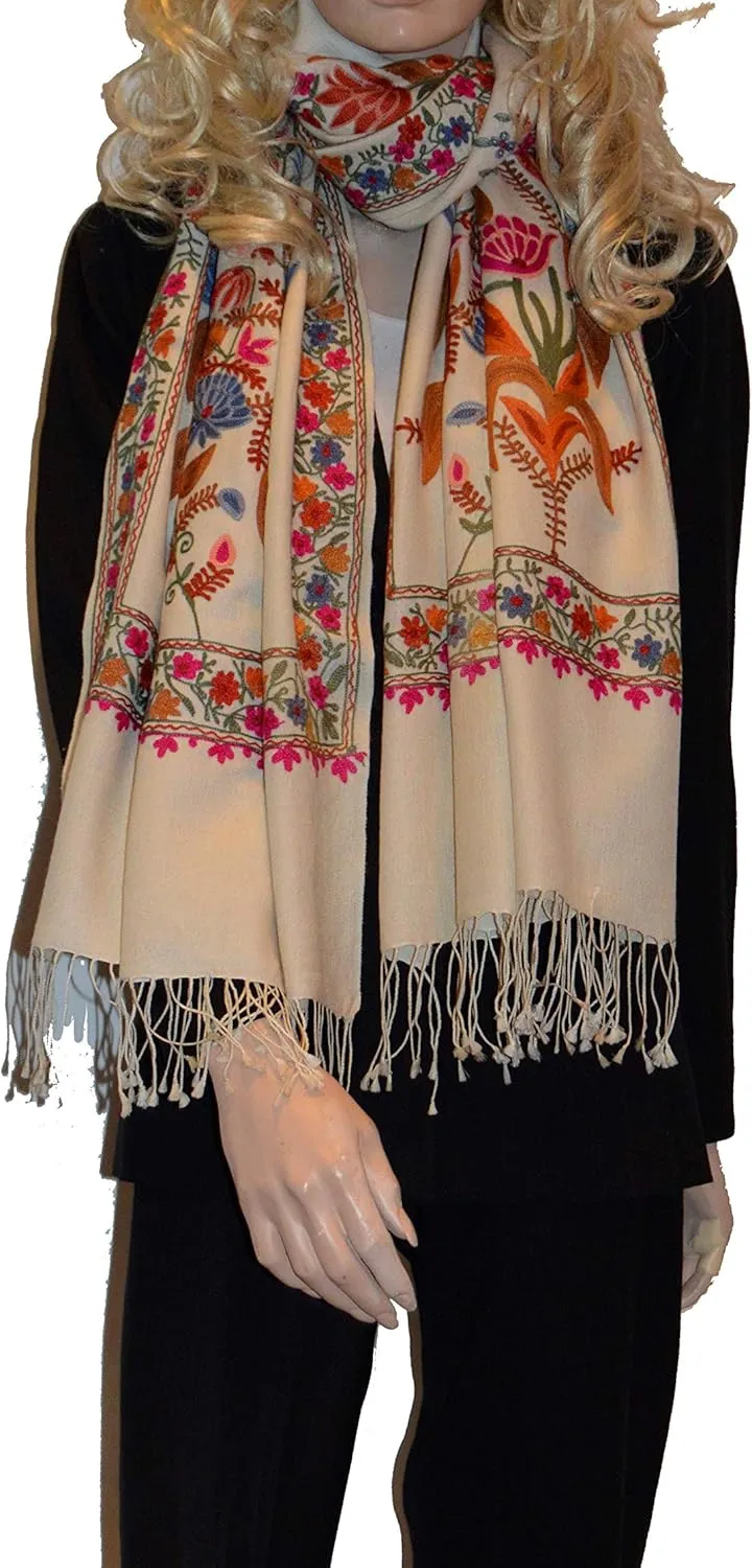 Beaded Scarf/Embroidery Shawl/Crewel Embroidery/Hook Embroidery/Sequin Shawl (Ivory)