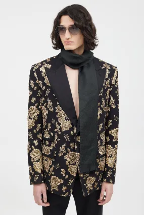 Black & Green Floral Slim Scarf