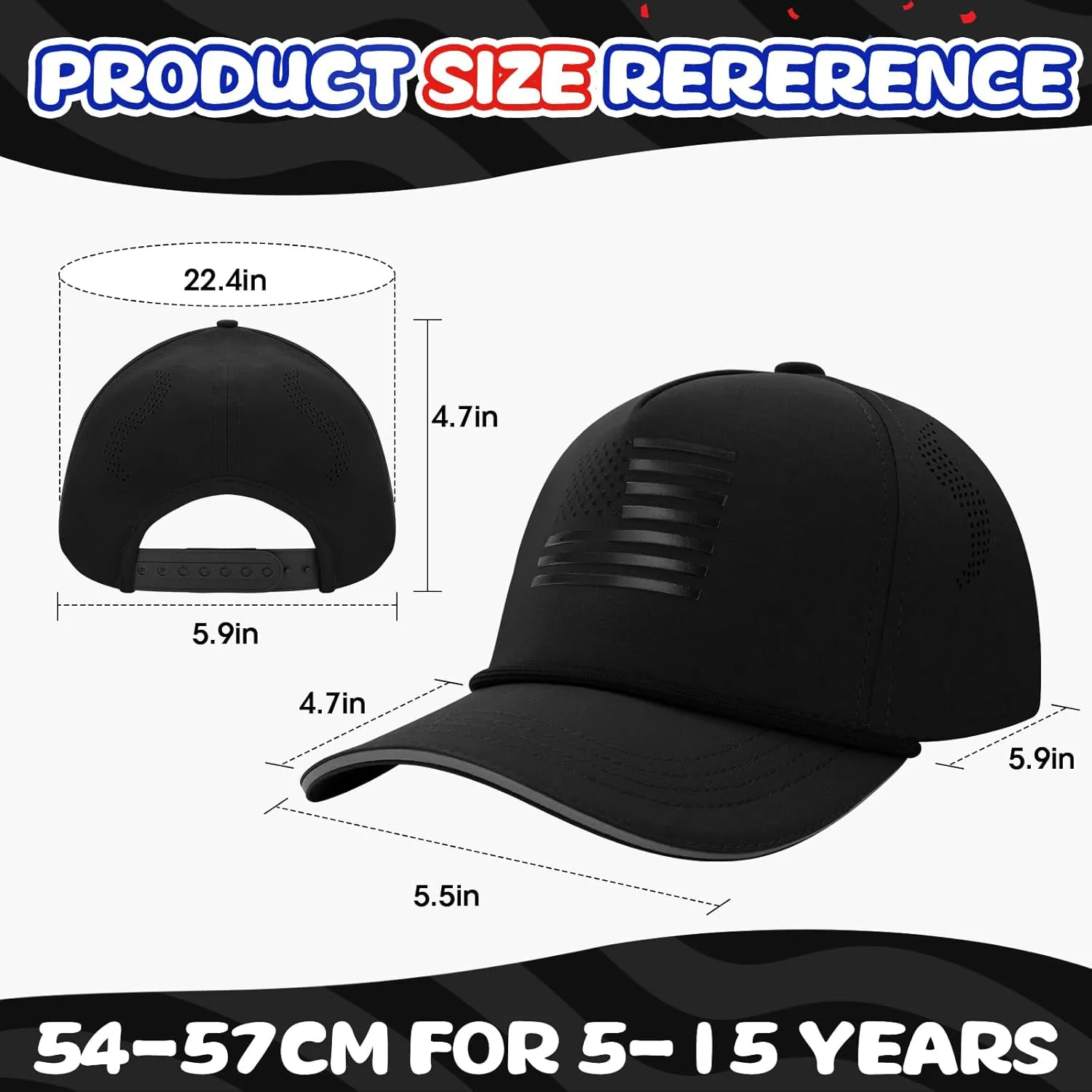 BROMZ Kids Youth American Flag Trucker Hat, Waterproof Quick Dry Snapback Hats, USA Baseball Cap for Boys Girls 5-15 Years