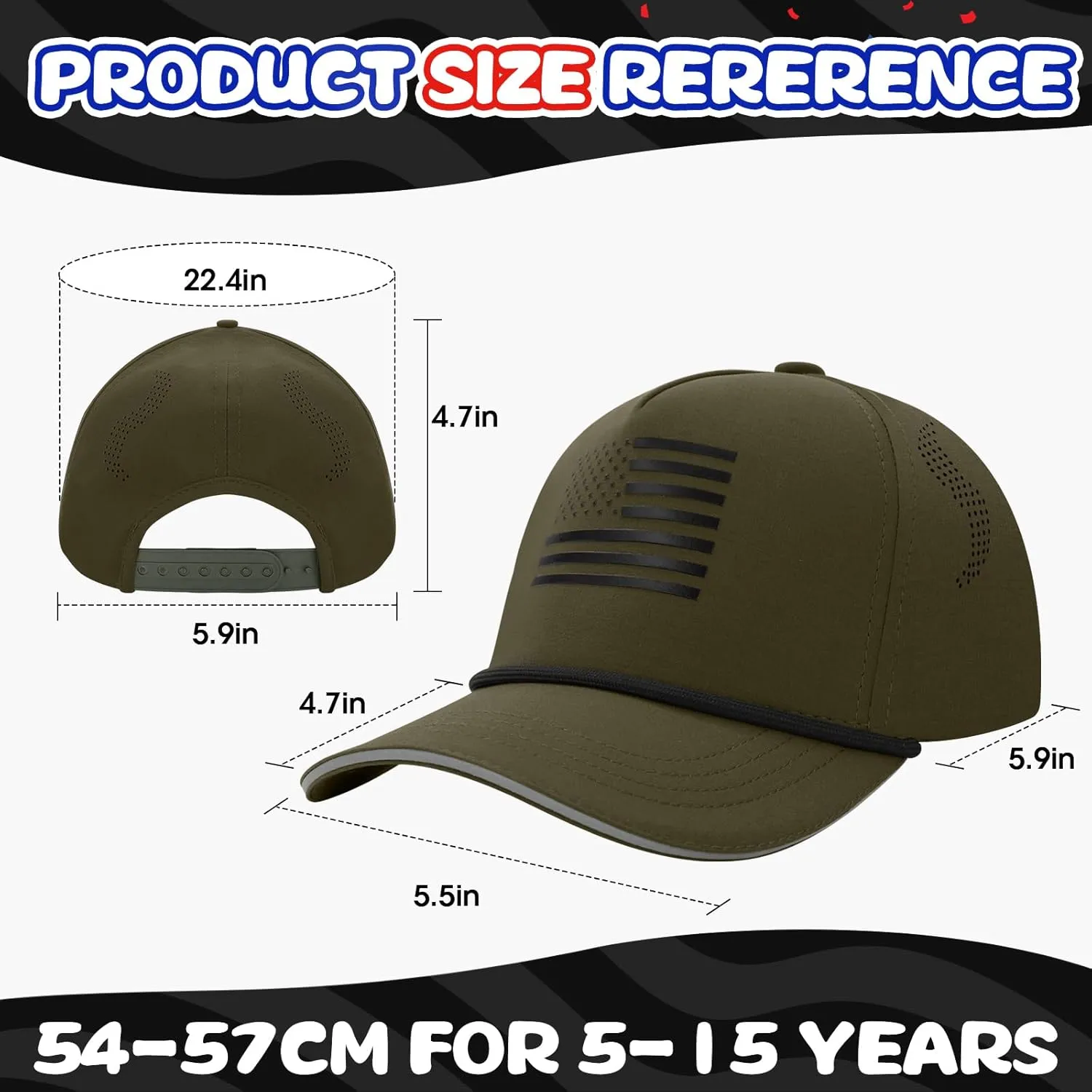 BROMZ Kids Youth American Flag Trucker Hat, Waterproof Quick Dry Snapback Hats, USA Baseball Cap for Boys Girls 5-15 Years