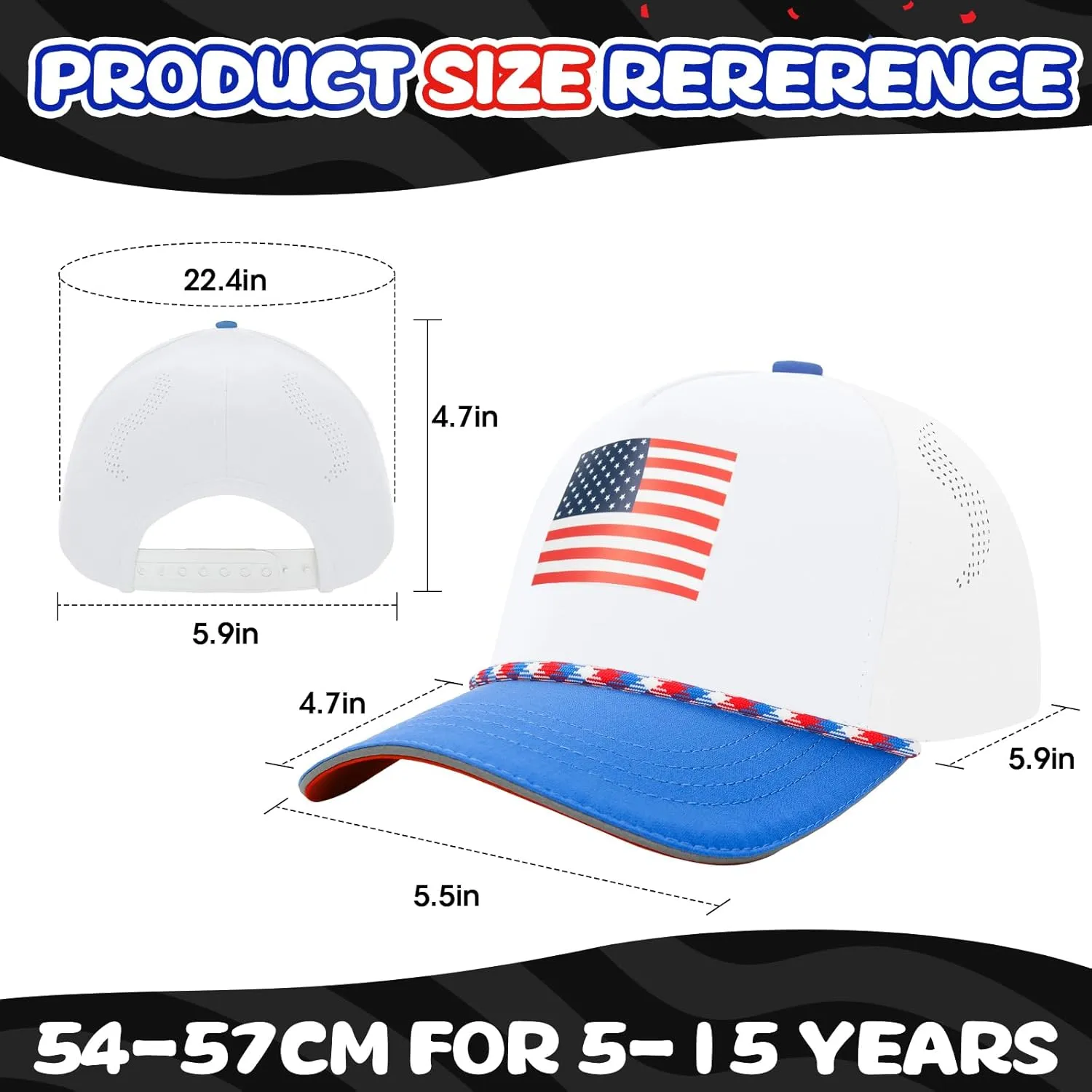 BROMZ Kids Youth American Flag Trucker Hat, Waterproof Quick Dry Snapback Hats, USA Baseball Cap for Boys Girls 5-15 Years