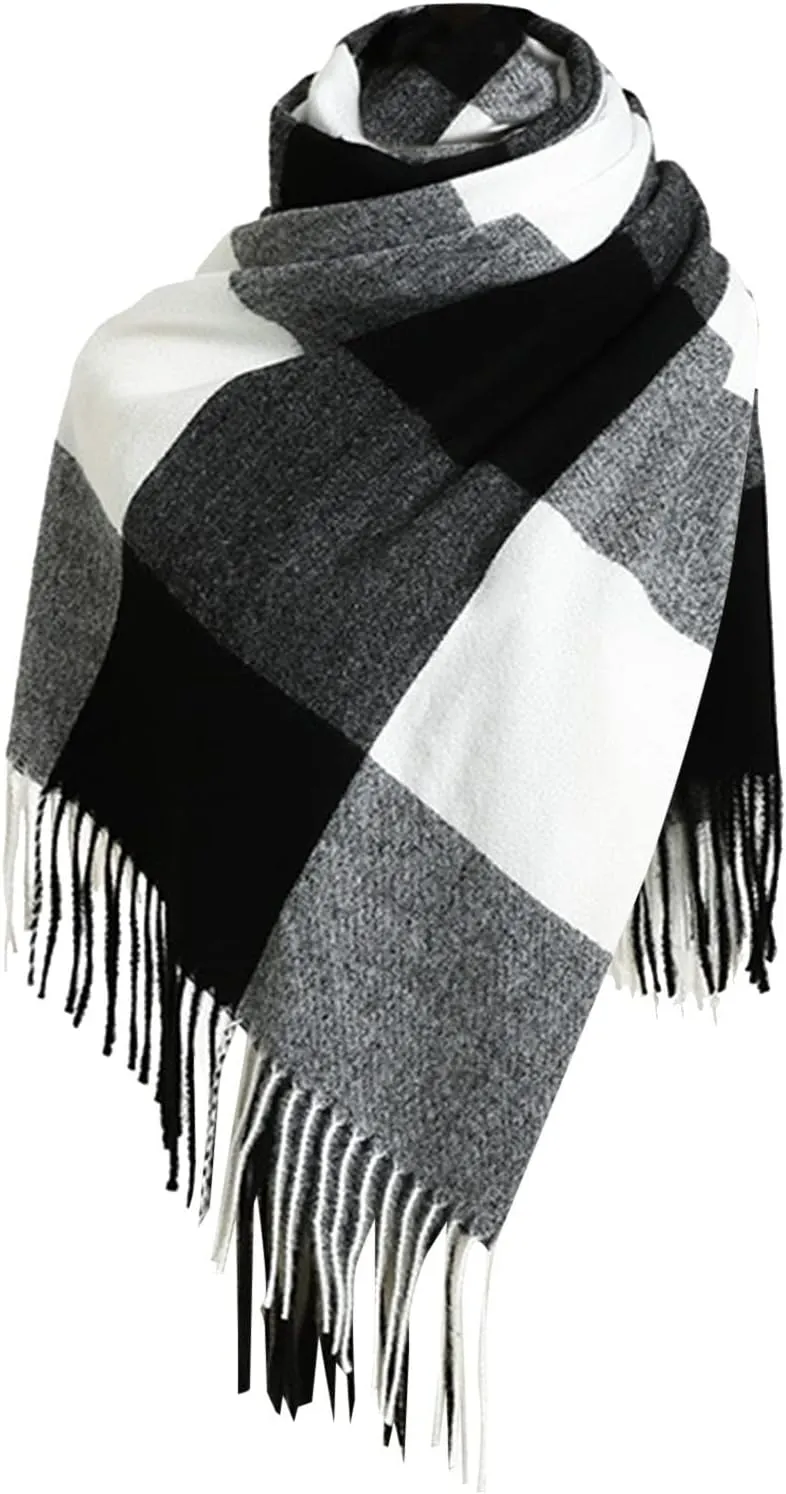 Classic Plaid Tartan Scarf for Women Men Soft Check Tassel Scarves for Fall Winter Cold Weather Shawl Wraps