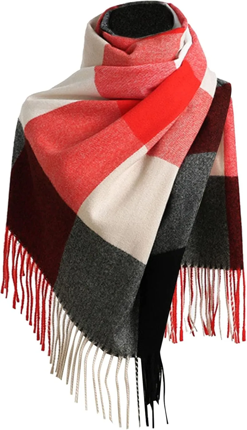 Classic Plaid Tartan Scarf for Women Men Soft Check Tassel Scarves for Fall Winter Cold Weather Shawl Wraps