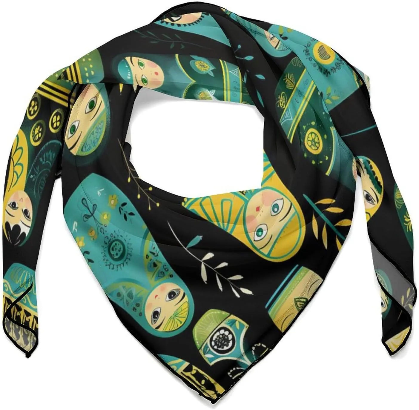 Cute Russian Matryoshka Nesting Dolls Head Scarf Square Bandana Neck Scarfs Hair Wrap Scarves for Women Men
