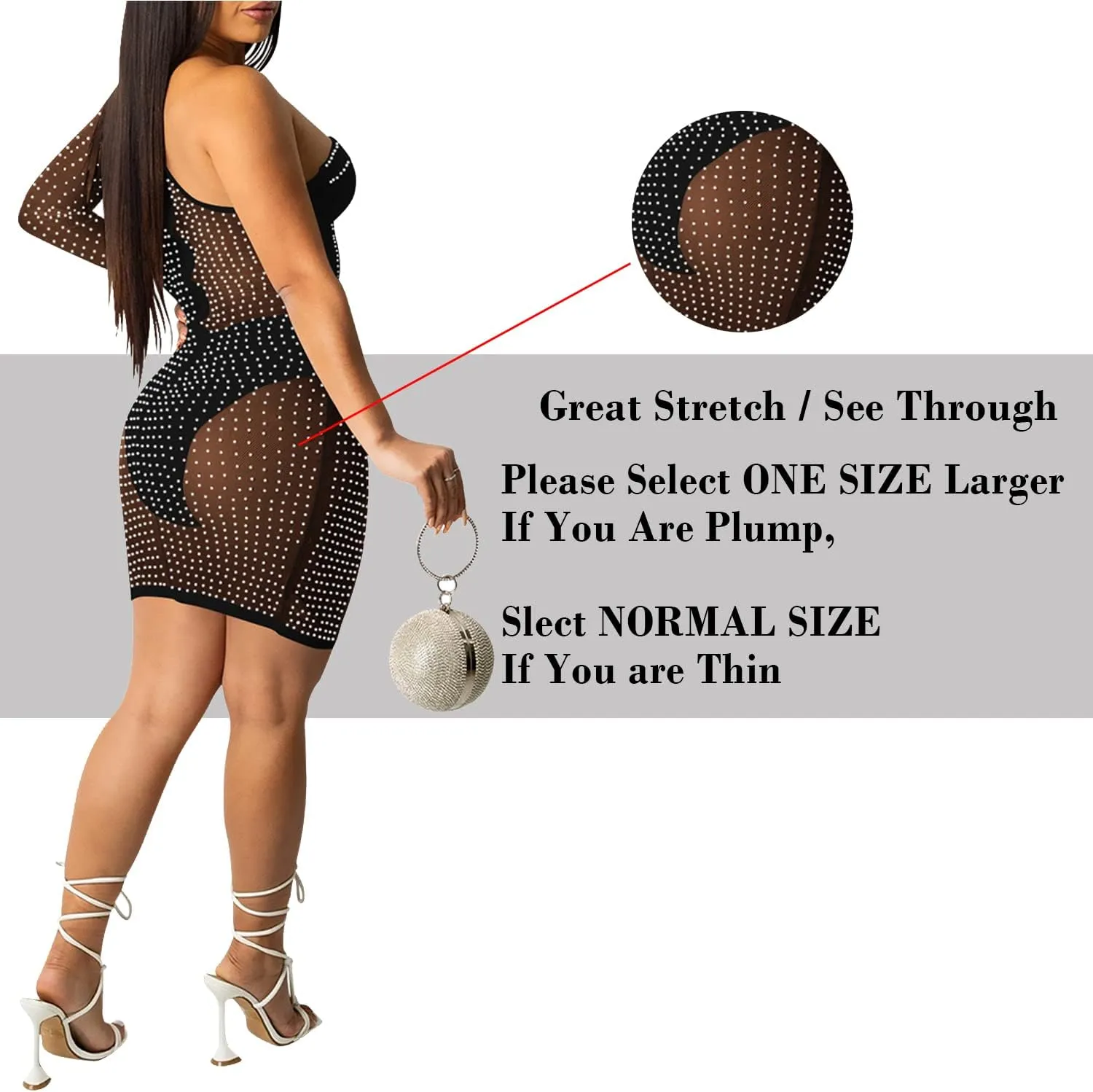 CUTUBLY Women Long Sleeve Birthday Dresses Rhinestone Cut Out Bodycon Mini Club Sexy Dress Party Club Night Dress