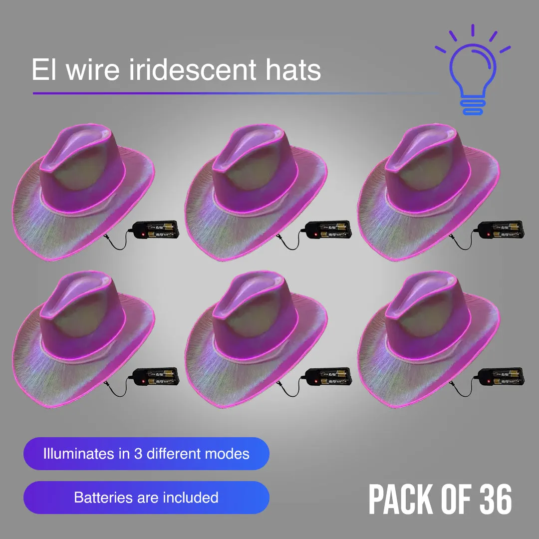 EL WIRE Light Up Iridescent Space Pink Cowboy Hat - Pack of 36 Hats