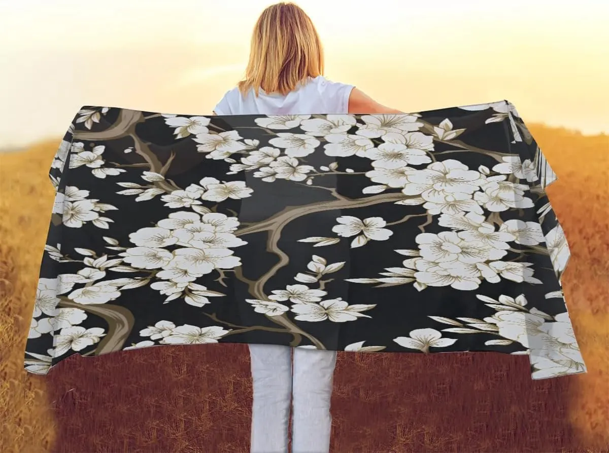 Fashion Head Scarf Lightweight Silk Feeling Shawls and Wraps Patterned Floral Print Large Silk Scarf for Women