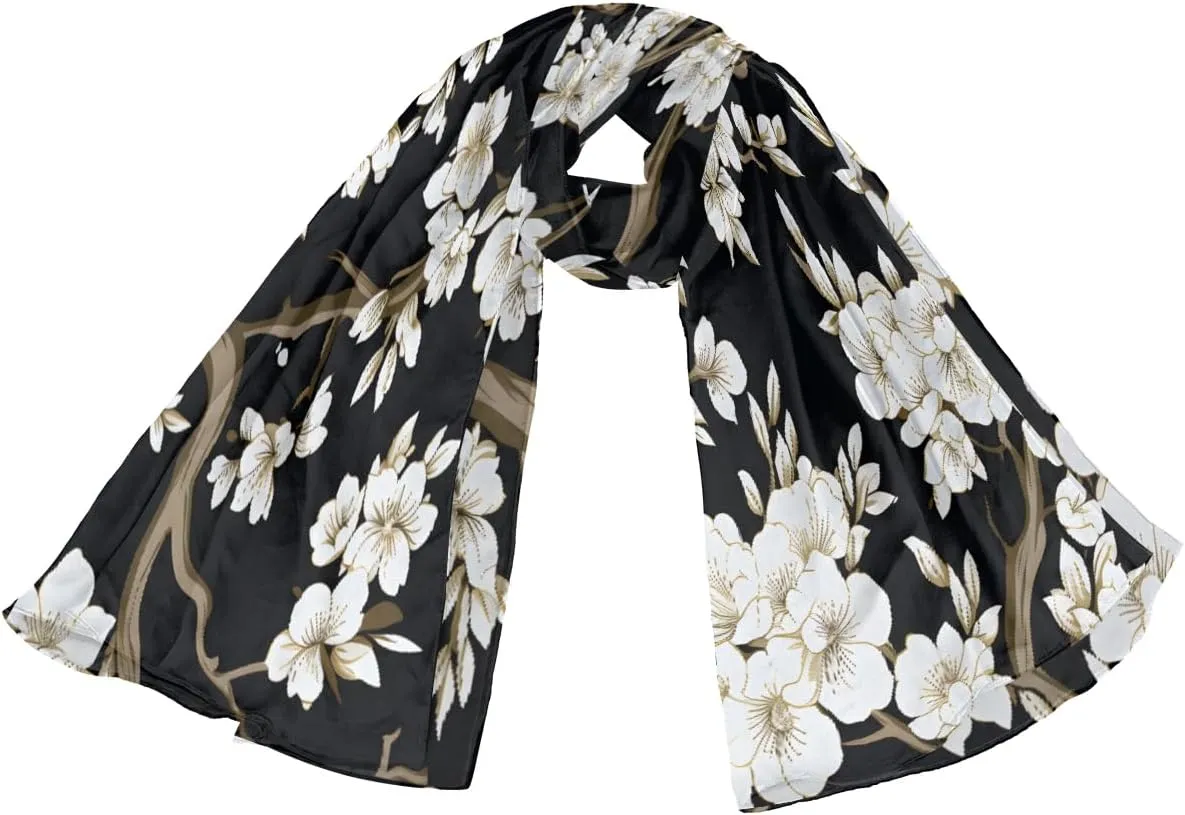 Fashion Head Scarf Lightweight Silk Feeling Shawls and Wraps Patterned Floral Print Large Silk Scarf for Women