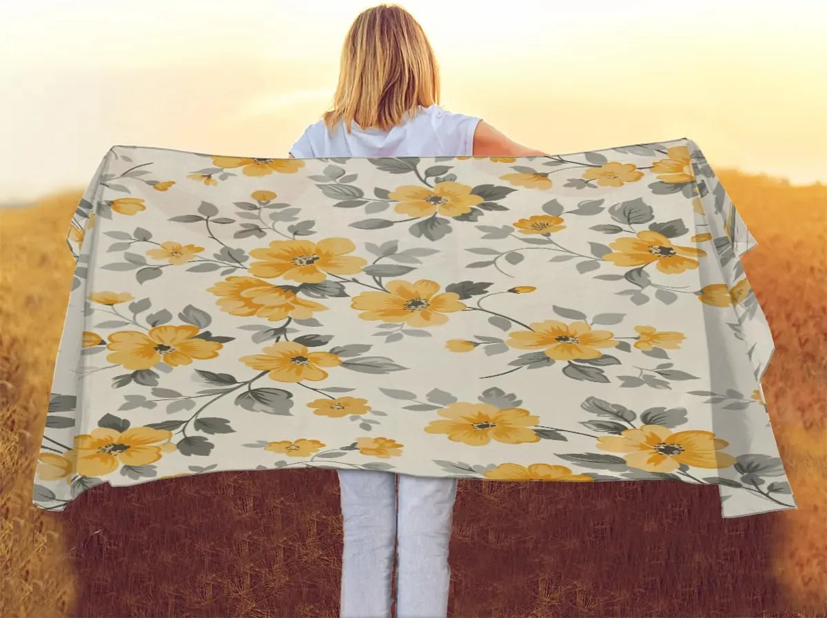 Fashion Head Scarf Lightweight Silk Feeling Shawls and Wraps Patterned Floral Print Large Silk Scarf for Women