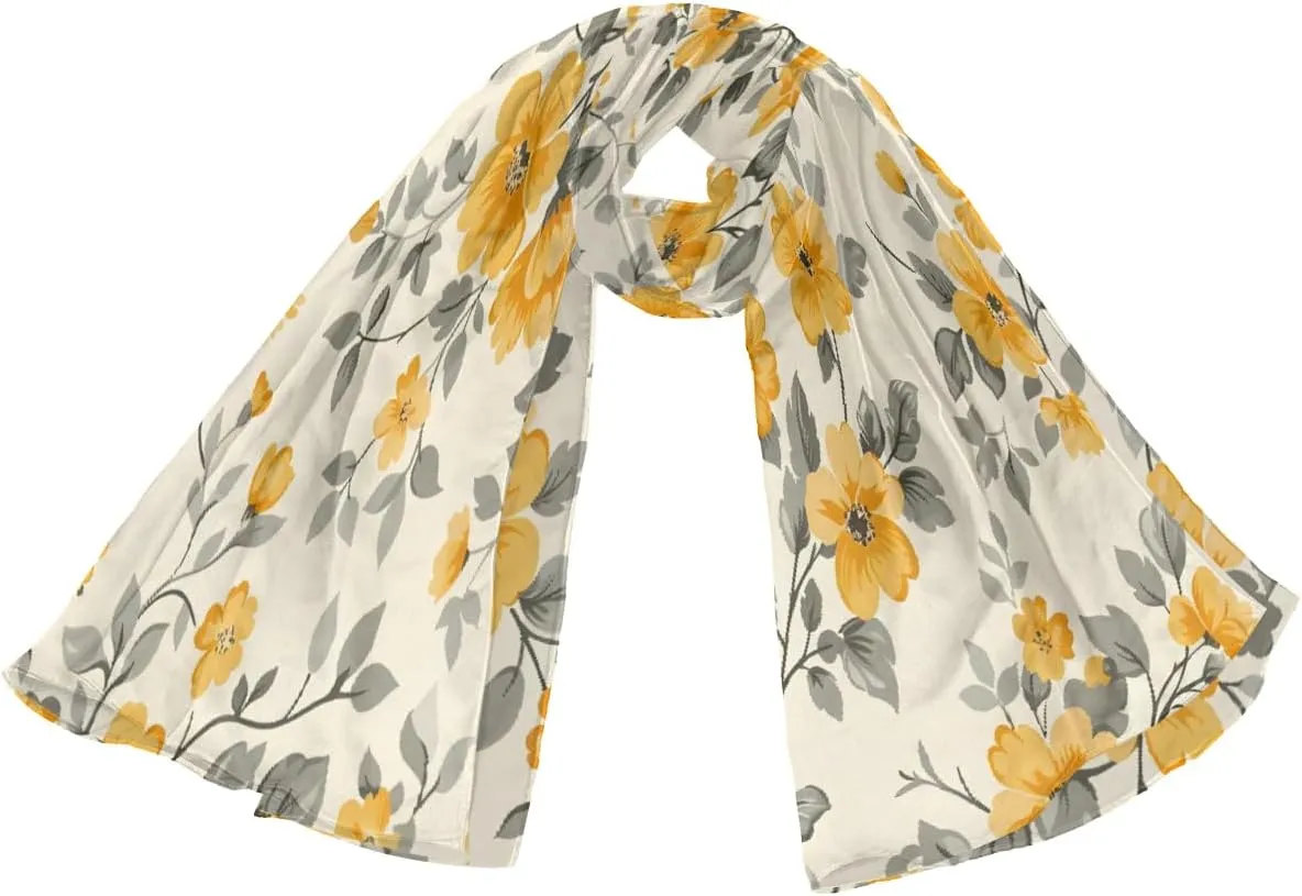 Fashion Head Scarf Lightweight Silk Feeling Shawls and Wraps Patterned Floral Print Large Silk Scarf for Women