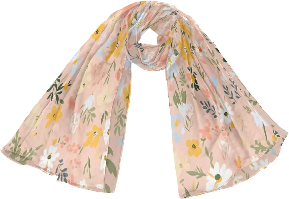 Fashion Head Scarf Lightweight Silk Feeling Shawls and Wraps Patterned Floral Print Large Silk Scarf for Women