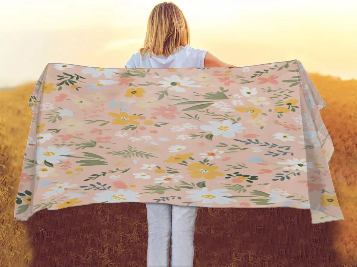 Fashion Head Scarf Lightweight Silk Feeling Shawls and Wraps Patterned Floral Print Large Silk Scarf for Women