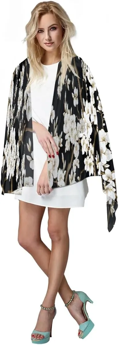 Fashion Head Scarf Lightweight Silk Feeling Shawls and Wraps Patterned Floral Print Large Silk Scarf for Women