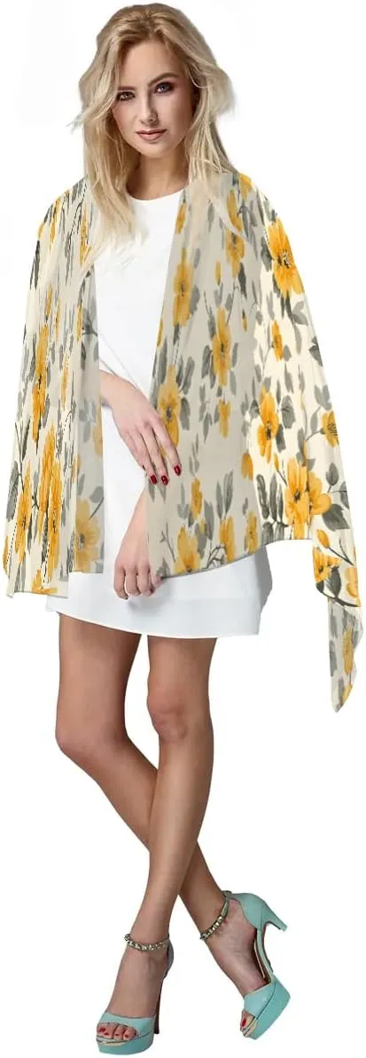 Fashion Head Scarf Lightweight Silk Feeling Shawls and Wraps Patterned Floral Print Large Silk Scarf for Women