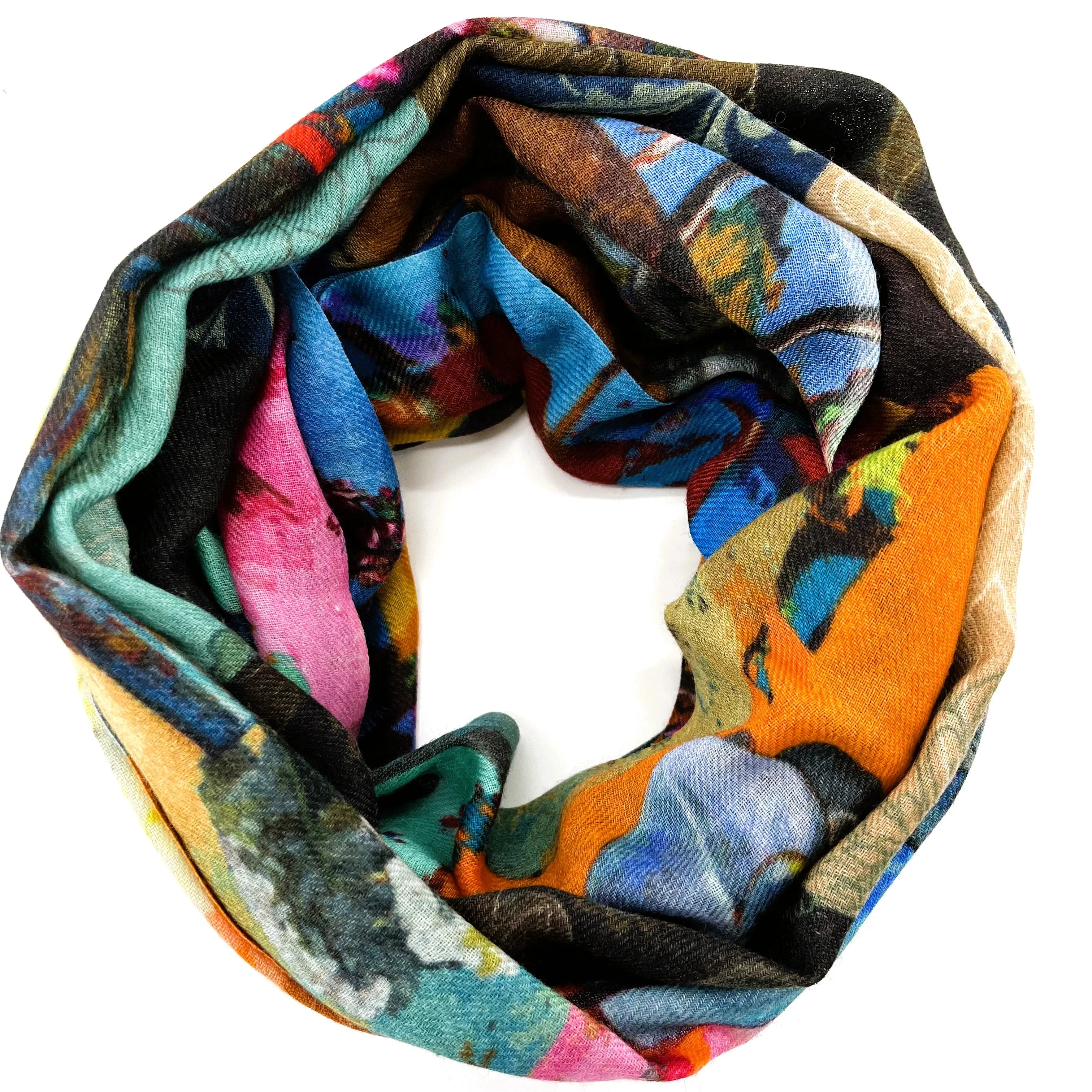 Fine Wool Silk Blend Scarves Japanese Art Inspired