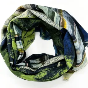 Fine Wool Silk Blend Scarves Stripe Foliage
