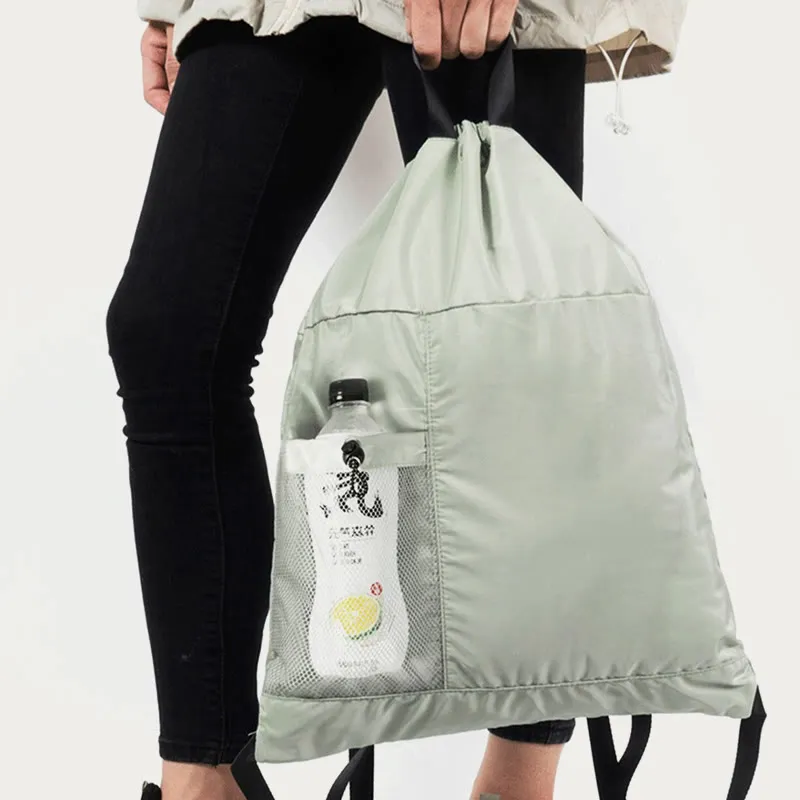 Foldable Solid Color Drawstring Backpack Sports Travel Portable Daypack