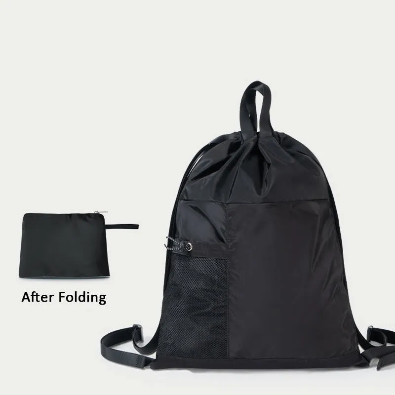 Foldable Solid Color Drawstring Backpack Sports Travel Portable Daypack
