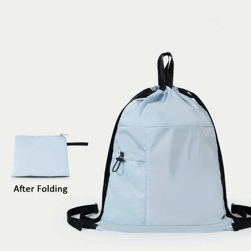 Foldable Solid Color Drawstring Backpack Sports Travel Portable Daypack
