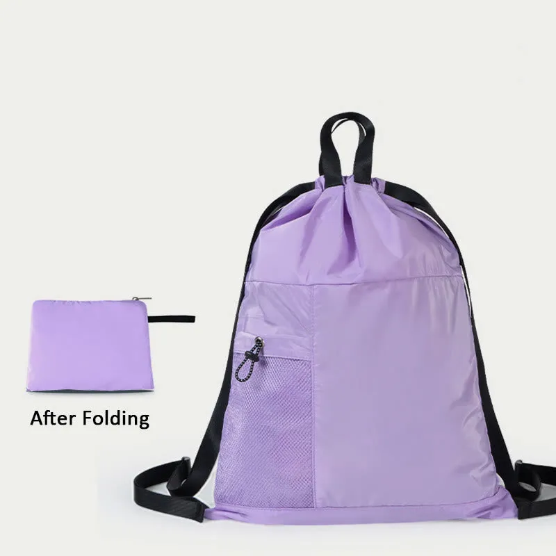 Foldable Solid Color Drawstring Backpack Sports Travel Portable Daypack