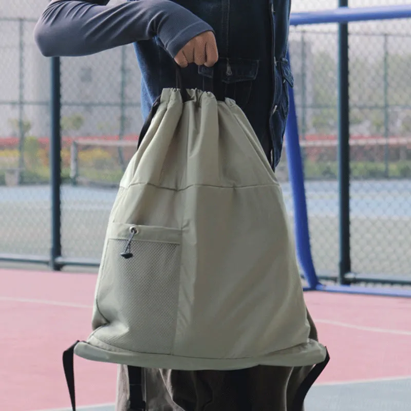 Foldable Solid Color Drawstring Backpack Sports Travel Portable Daypack