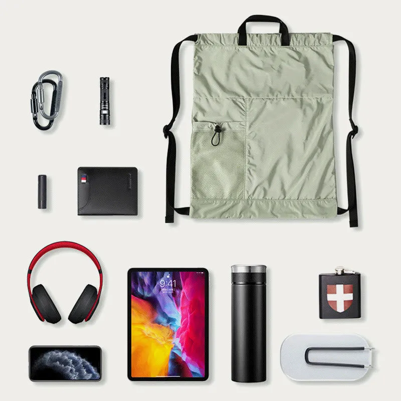 Foldable Solid Color Drawstring Backpack Sports Travel Portable Daypack