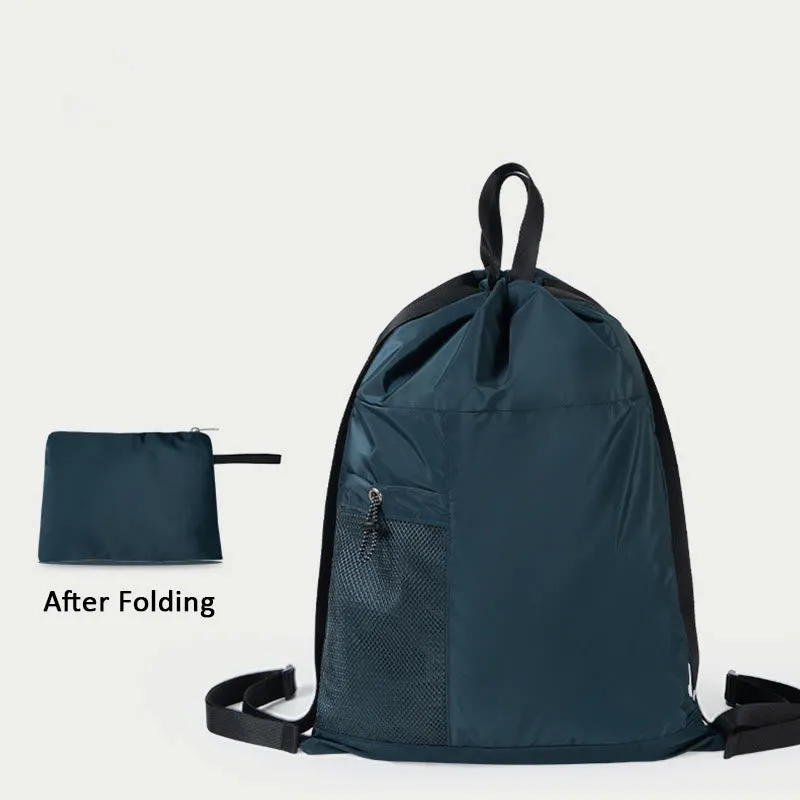 Foldable Solid Color Drawstring Backpack Sports Travel Portable Daypack