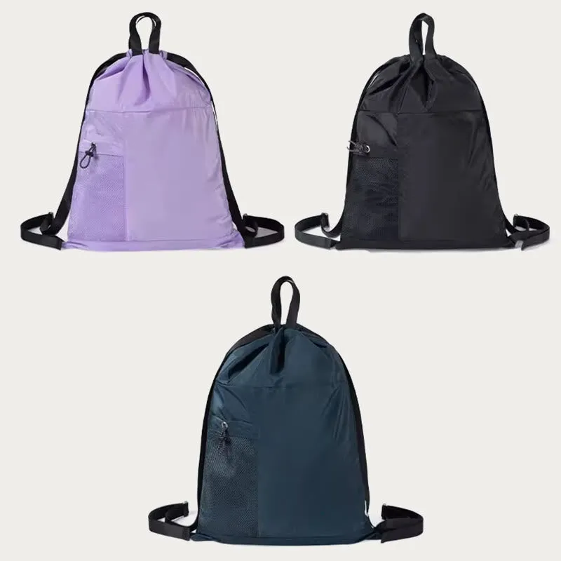 Foldable Solid Color Drawstring Backpack Sports Travel Portable Daypack