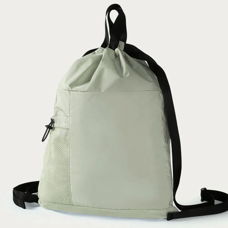 Foldable Solid Color Drawstring Backpack Sports Travel Portable Daypack