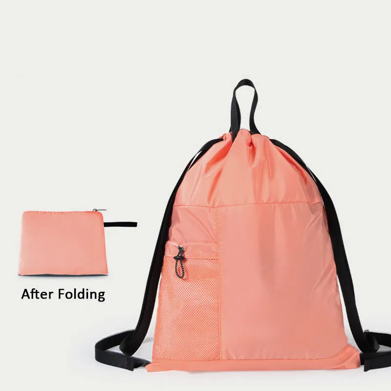 Foldable Solid Color Drawstring Backpack Sports Travel Portable Daypack