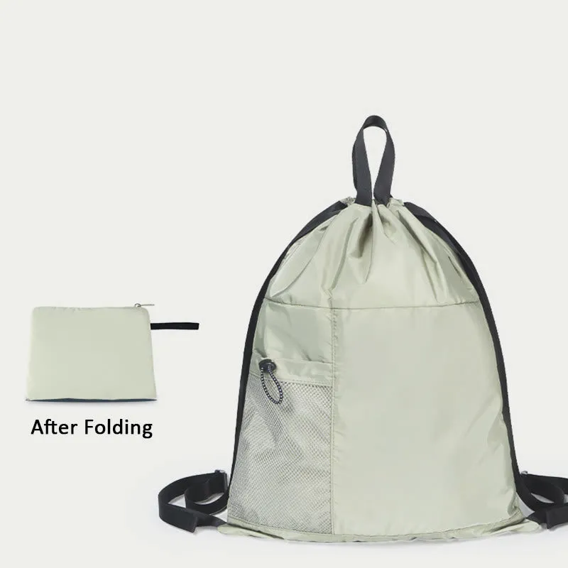 Foldable Solid Color Drawstring Backpack Sports Travel Portable Daypack