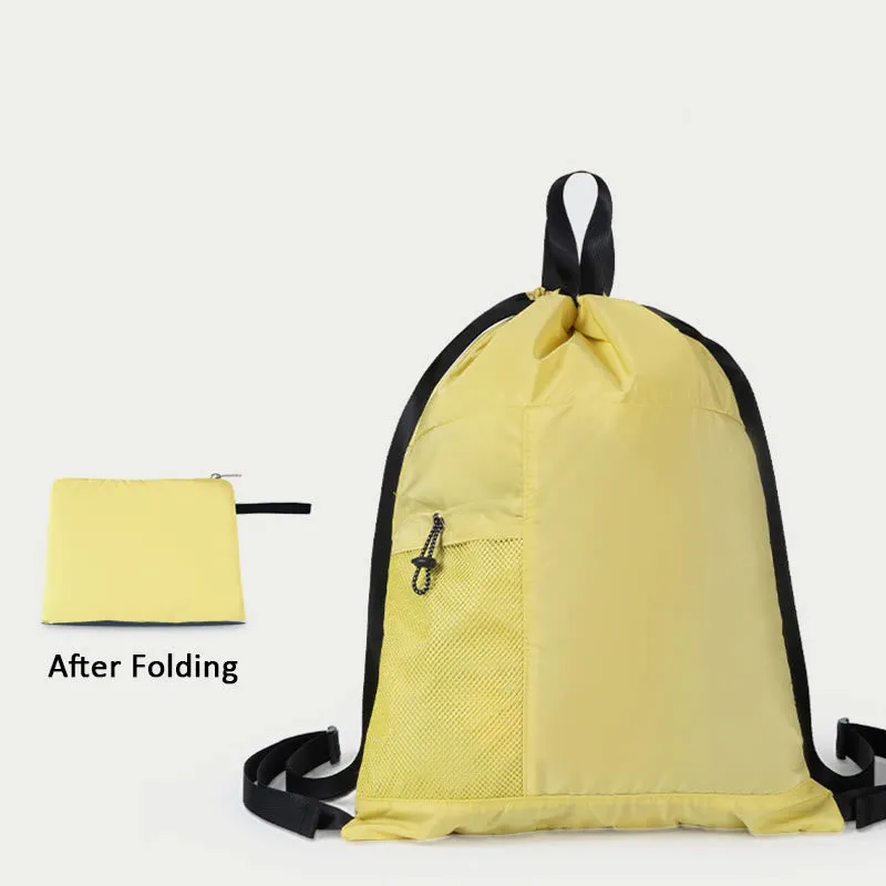 Foldable Solid Color Drawstring Backpack Sports Travel Portable Daypack