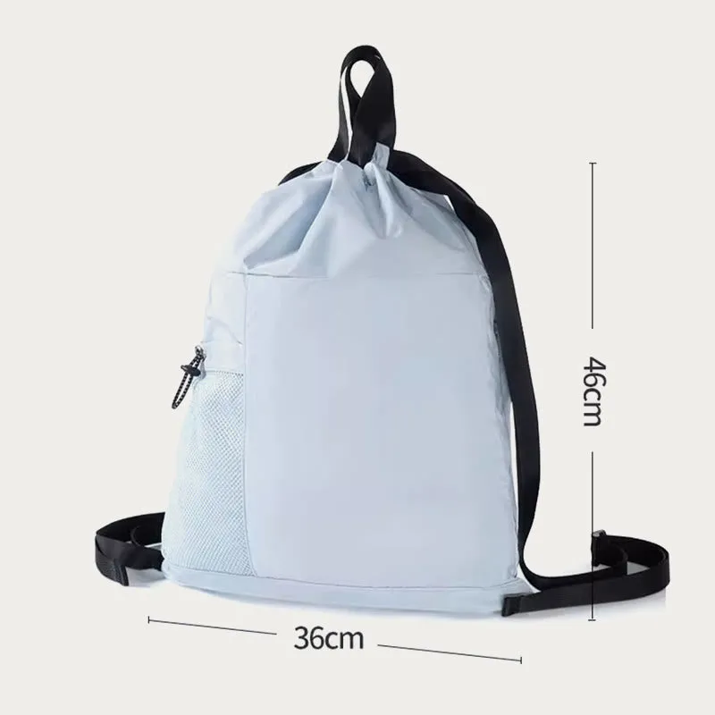 Foldable Solid Color Drawstring Backpack Sports Travel Portable Daypack