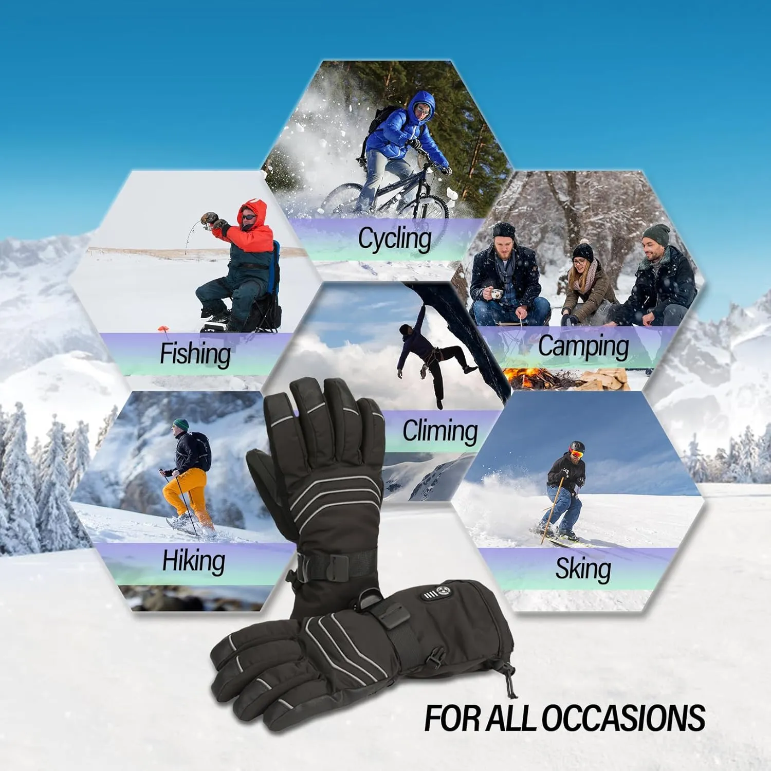 Heated Gloves for Men Women - 7.4V 23.68 WH Battery Rechargeable Heating Ski Gloves, Electric Gloves for Winter Outdoor Work Skiing Hiking Camping Raynaud