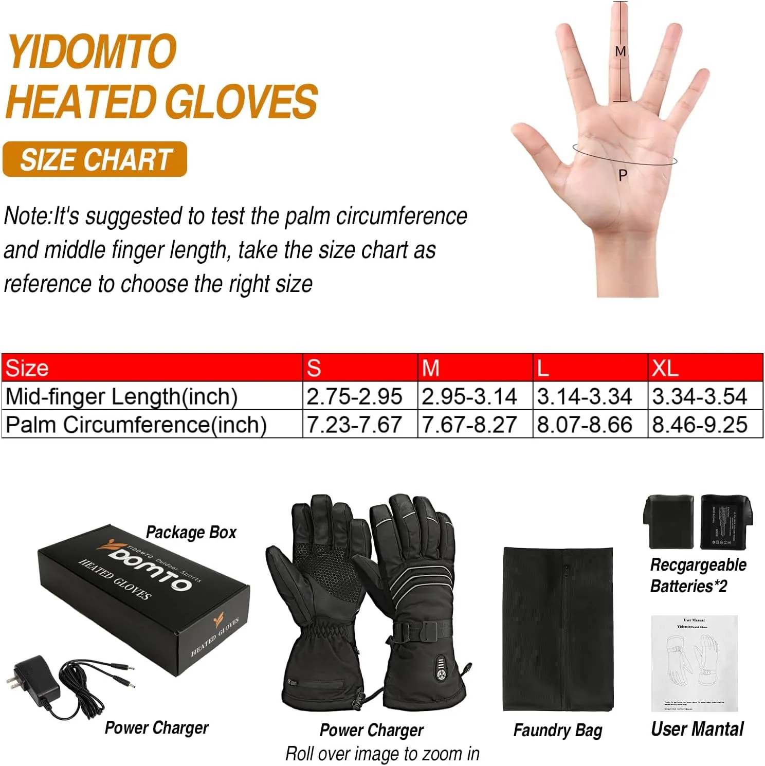 Heated Gloves for Men Women - 7.4V 23.68 WH Battery Rechargeable Heating Ski Gloves, Electric Gloves for Winter Outdoor Work Skiing Hiking Camping Raynaud