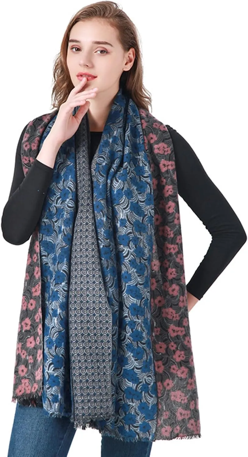 Insun Women's Flower Print Faux Cashmere Ultra Soft Scarves Long Cotton Blend Scarves Neck Winter Wraps 35.4"x70.9"