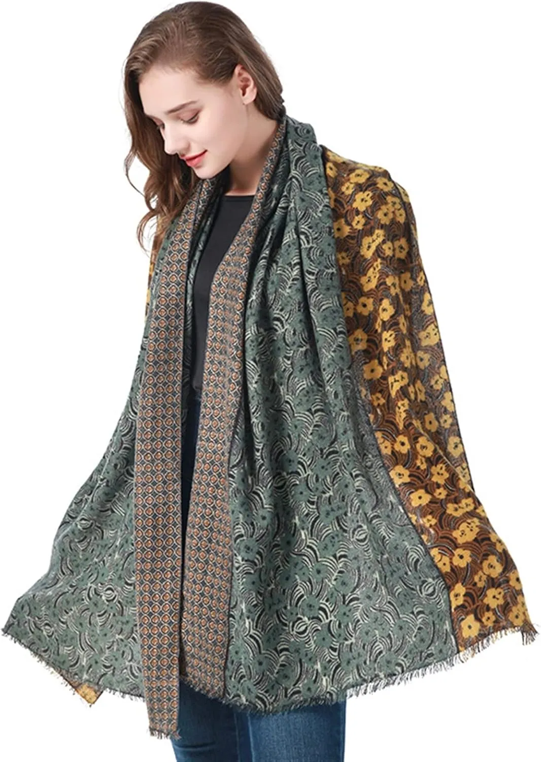 Insun Women's Flower Print Faux Cashmere Ultra Soft Scarves Long Cotton Blend Scarves Neck Winter Wraps 35.4"x70.9"