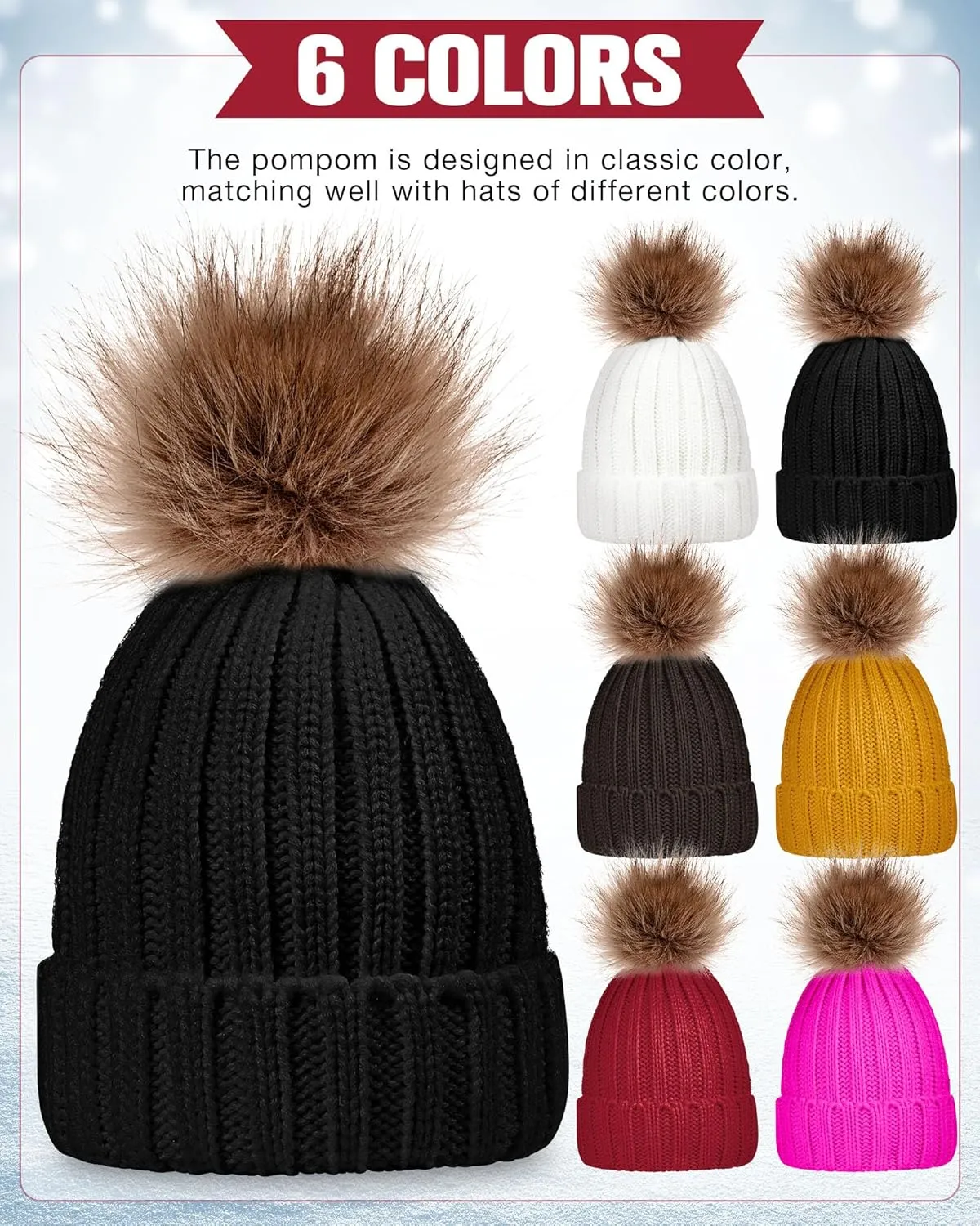 JaGely 12 Pcs Women Winter Knitted Hat Gloves Set Touch Screen Gloves Warm Knitted Beanie Hats Faux Fur Pom Winter Warm Set