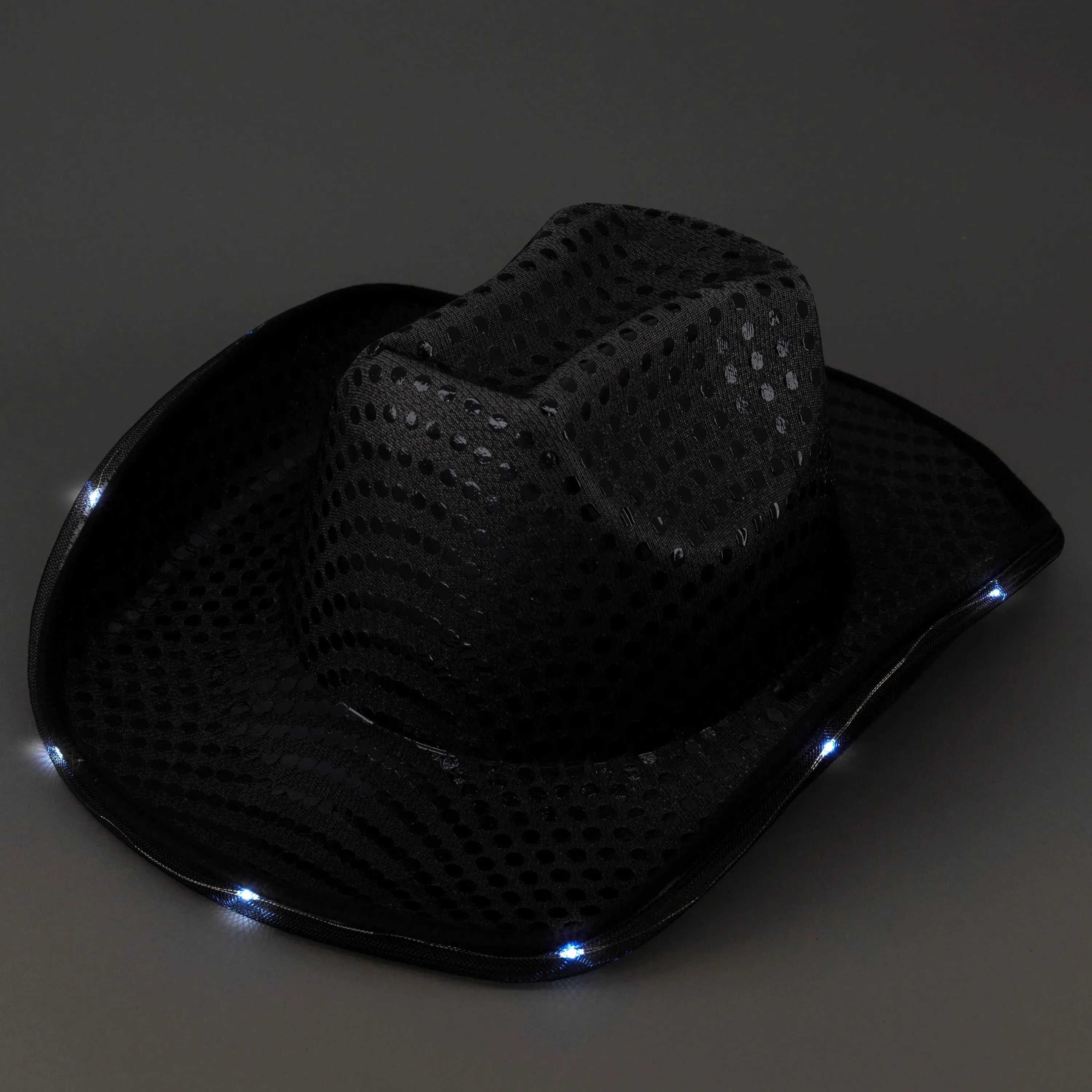 LED Light Up Flashing Sequin Black & Green Cowboy Hat - Pack of 2 Hats