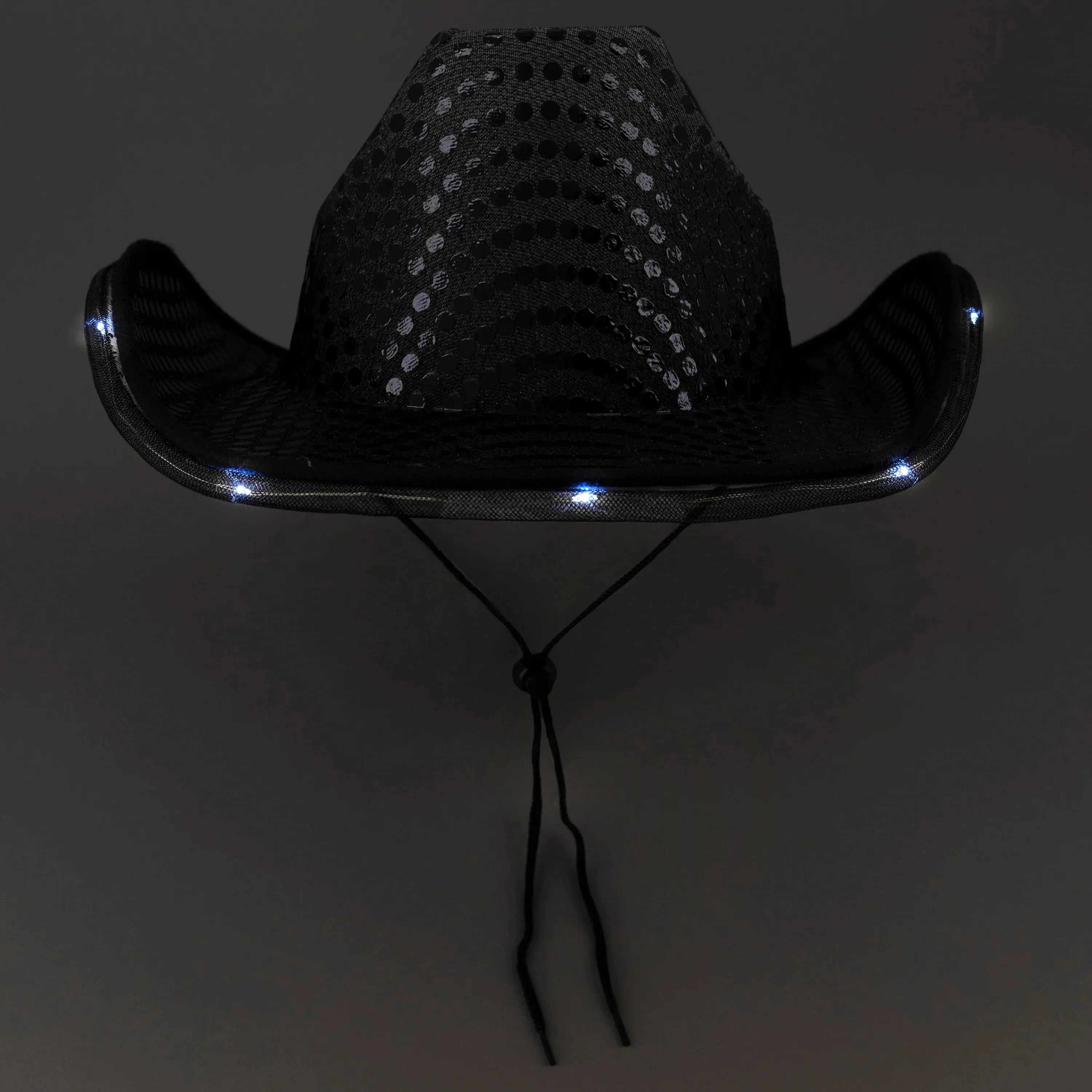 LED Light Up Flashing Sequin Black & Green Cowboy Hat - Pack of 2 Hats