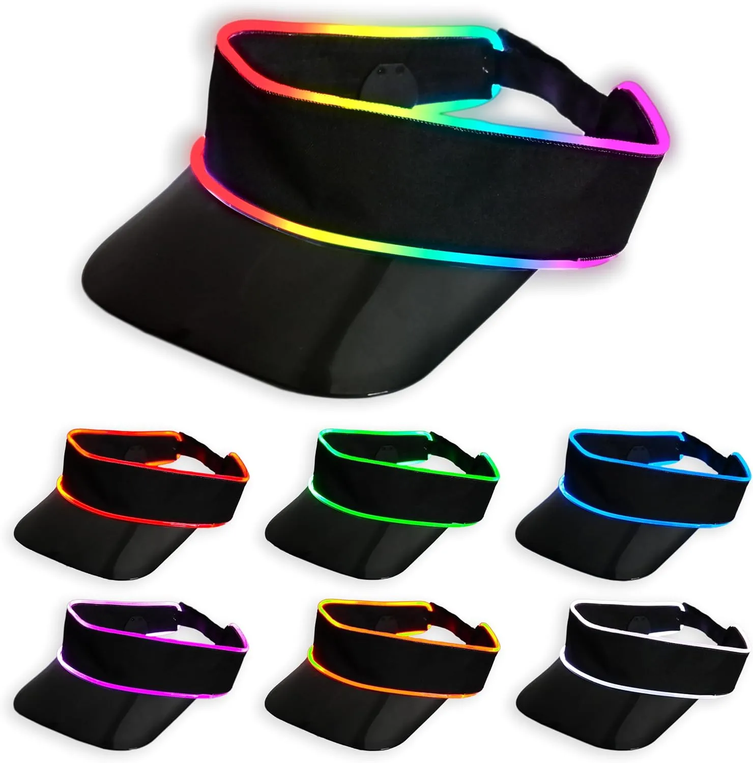 LED Neon Visor Hat Sport Cap - Rechargebale Light Up Rave Hat Festival Accessory Adjustable Retro Sun Visor for Women and Men