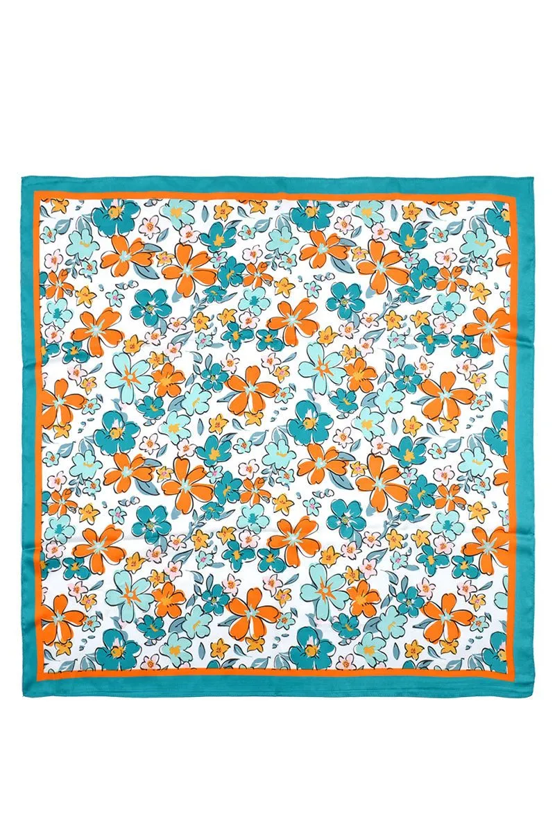 Let Your Dreams Blossom Teal Square Satin Scarf