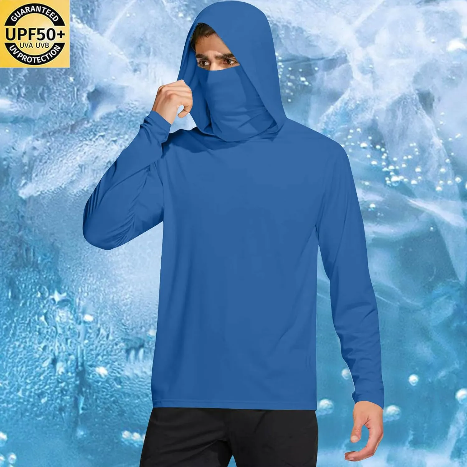 Men's UPF 50  Sun Protection Shirt with Mask Lightweight Long Sleeve Hooded Cooling Hiking Fishing Performance Shirts