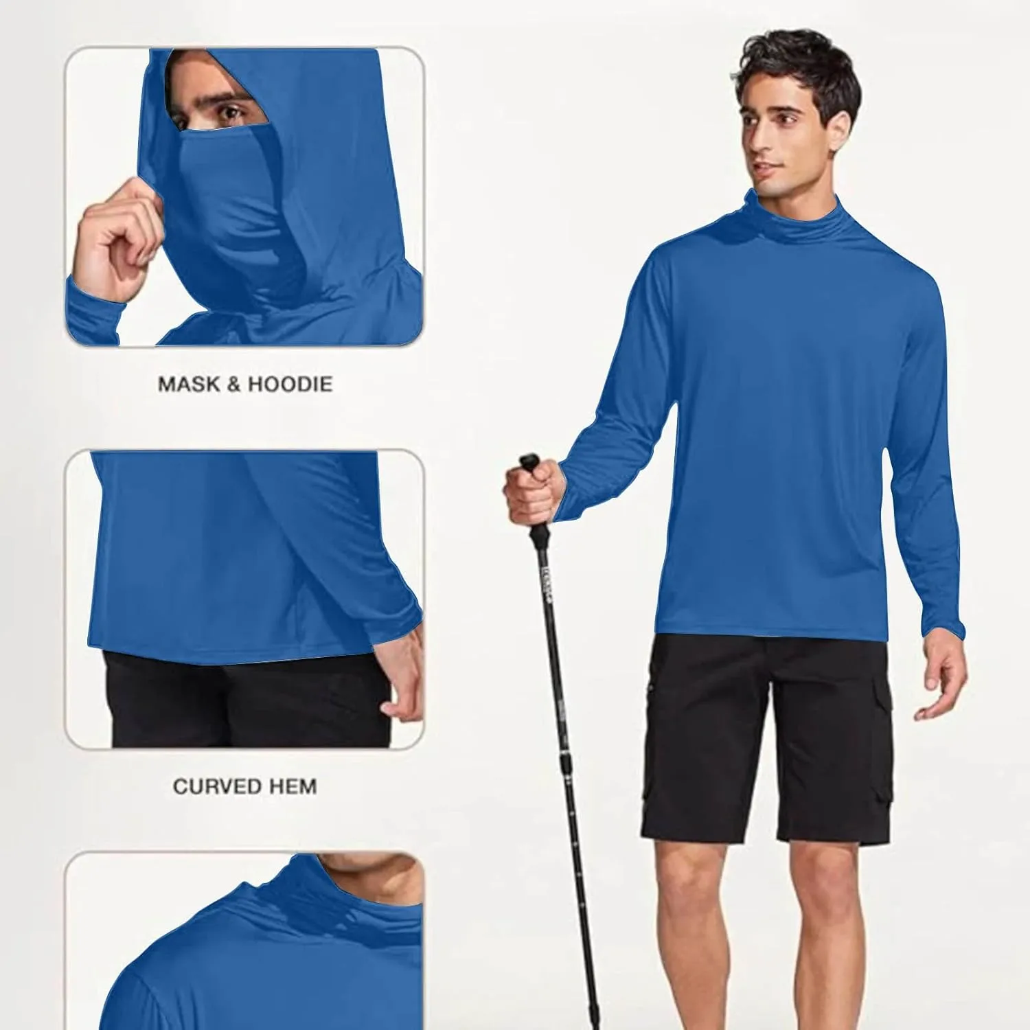 Men's UPF 50  Sun Protection Shirt with Mask Lightweight Long Sleeve Hooded Cooling Hiking Fishing Performance Shirts